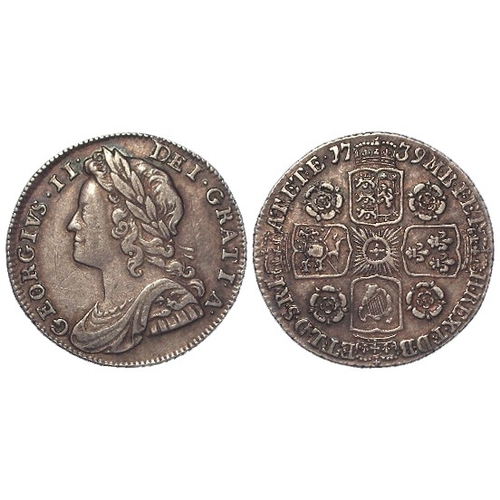 197 - Sixpence 1739 O/R in legend, S.3708, toned VF/GVF, light scratches.