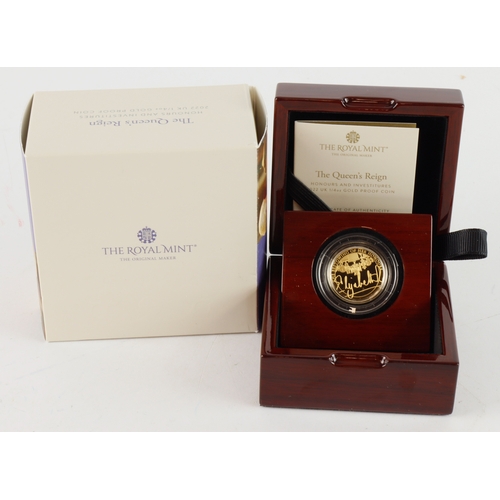 20 - Royal Mint: The Queen's Reign, Honours and Investitures 2022 UK 1/4oz Gold Proof Coin FDC cased with... 