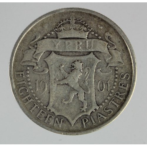 242 - Cyprus silver 18 Piastres 1901 nF, a few scratches.