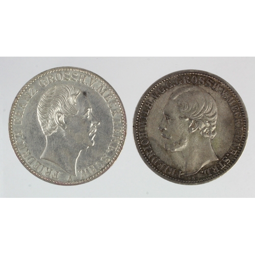 250 - German States silver Thalers (2): Mecklenburg - Schwerin 1848A, KM# 304, EF light hairlines; and Mec... 