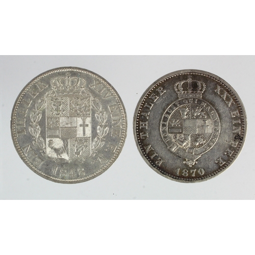 250 - German States silver Thalers (2): Mecklenburg - Schwerin 1848A, KM# 304, EF light hairlines; and Mec... 