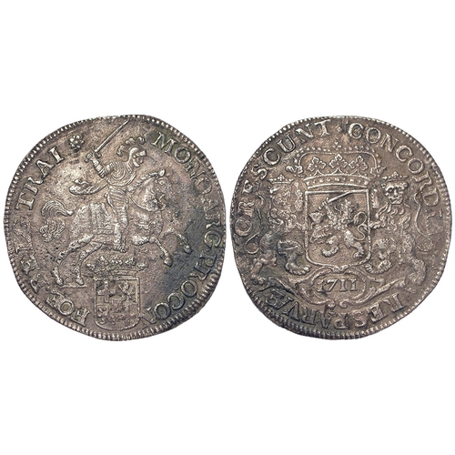 302 - Netherlands, Utrecht silver Ducaton (Rider) 1711 mm. rose, 31.72g, KM# 83.1; a shipwreck piece with ... 