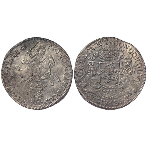 306 - Netherlands, Utrecht silver Ducaton (Rider) 1711 mm. rose, 32.19g, KM# 83.1; a slightly bent shipwre... 