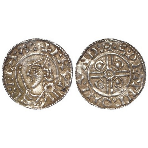 385 - Anglo-Saxon silver Penny of Cnut, Pointed Helmet type (1024-1030), London mint, moneyer Swetinc. S.1... 