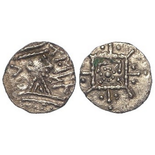 397 - AngloSaxon: Series R silver Sceat, bust r. on pyramidal neck, EPA in runes. / Standard. S.813. 1.05g... 