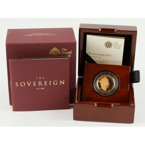 40 - Sovereign 2016 Proof (special portrait) FDC light reddish tone, cased wth certs, box and sleeve.