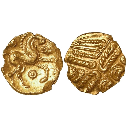 406 - Celtic Britain: Atrebates uninscribed abstract type gold Quarter Stater c.55-45BC, see S.48B. 1.07g.... 