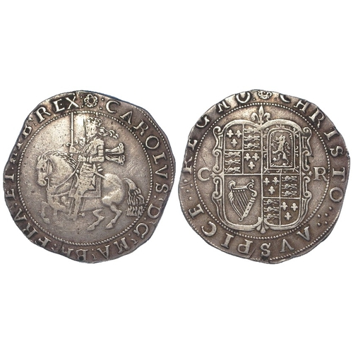 415 - Charles I, Truro Halfcrown mm. rose (1642-3) horse galloping, oblong shield, C R at sides. S.3050. 1... 