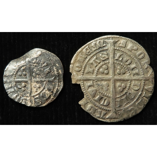 430 - Edward III silver (2): Pre-treaty silver Halfgroat, series C, mm. cross 1, 2.00g, S.1574, chipped GF... 