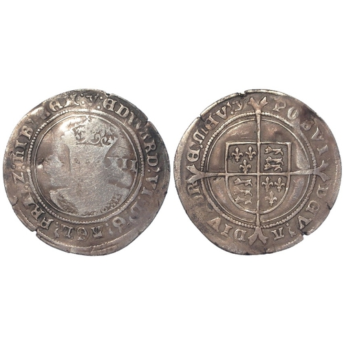 442 - Edward VI fine silver Shilling mm. y, 5.76g, S.2482, slightly crinkled Fine, weak obverse centre, bo... 