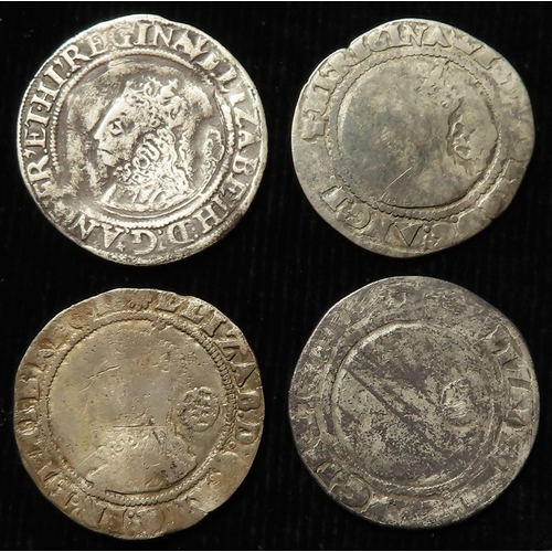 450 - Elizabeth I hammered silver Sixpences (4): 1561 mm. pheon, small bust, 2.38g, S.2561, straightened n... 