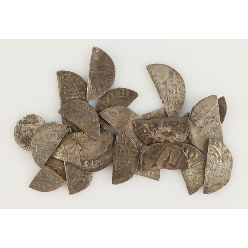 454 - English Hammered (24): 18x cut halves, 3x cut farthings, 2x fragments, a Charles I Penny; plus a bro... 