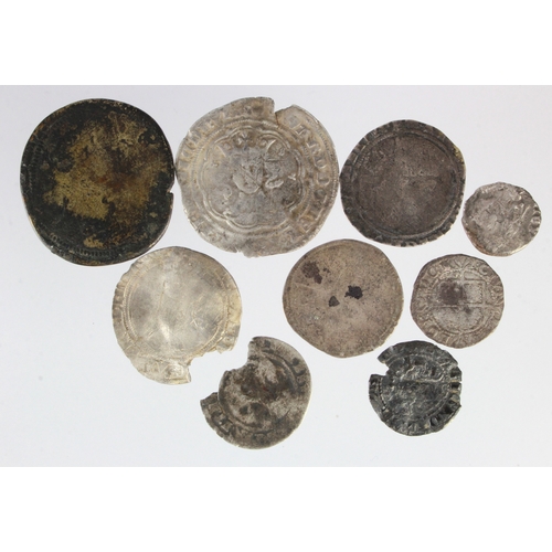 455 - English Hammered Assortment (9) coins and fragments, mostly silver (one base core)