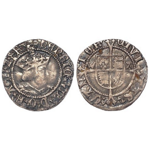 474 - Henry VIII silver Halfgroat mm. lis, 1.35g, S.2341, nVF, light crease and edge split.