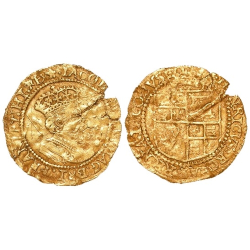 480 - James I hammered gold Britain Crown, mm. mullet (1611-12) third bust, S.2625, 2.40g. Detector-find, ... 