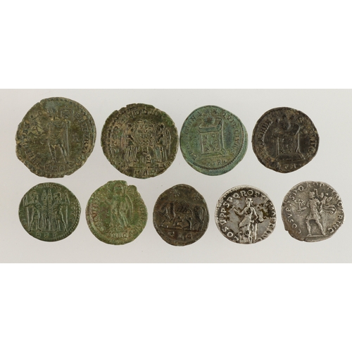 492 - Roman Coins (9): Trajan AR Denarius, Mars std. l. hold. Victory & trophy rev., scuffed GF; a Trajan ... 