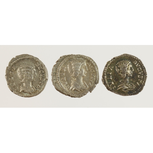 495 - Roman Imperial (3) Denarii of Julia Domna; two Juno, one Felicitas; VF