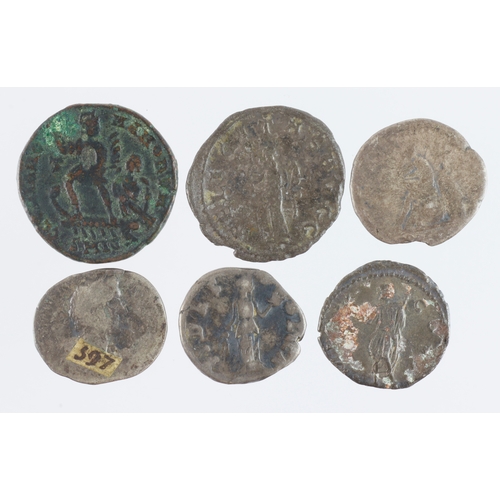 499 - Roman Imperial (6) assortment of Denarii and bronze/billon, mixed grade, some with old museum number... 