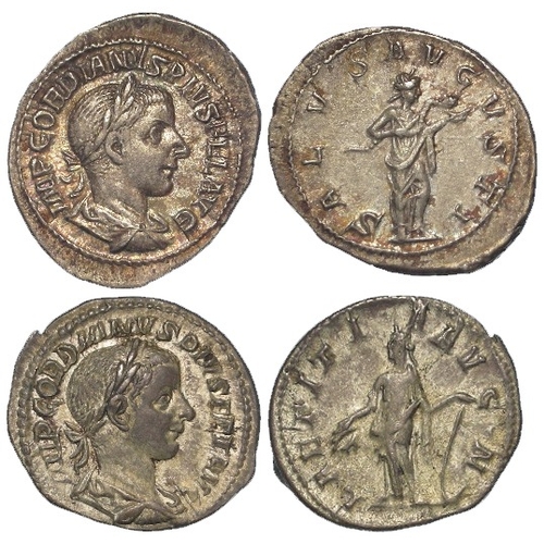 505 - Roman Imperial silver Denarii (2) of Gordian III: Rome 241 AD, Salus standing r. rev., RIC 129A, ton... 