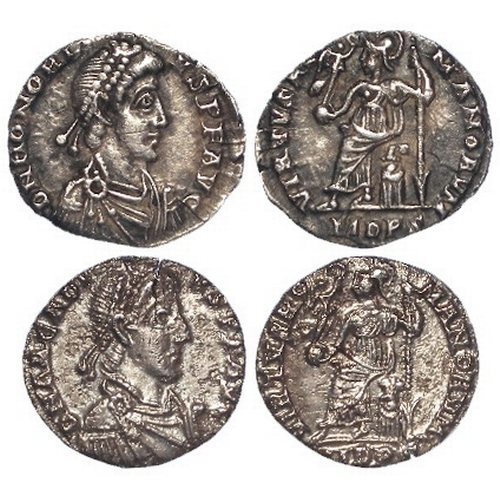 509 - Roman Imperial silver Siliquae (2) of Arcadius and Honorius, Roma seated l. types of Milan. Lightly ... 