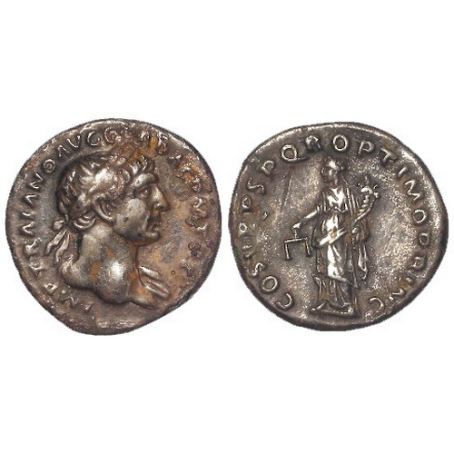 520 - Roman Imperial: Trajan silver Denarius, Aequitas standing l., legend COS V PP SPQR OPTIMO PRINC. 2.9... 