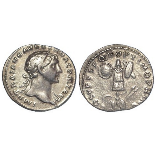 521 - Roman Imperial: Trajan silver Denarius, Dacian Wars victory trophy type, Rome c.107-108 AD, 2.86g, V... 