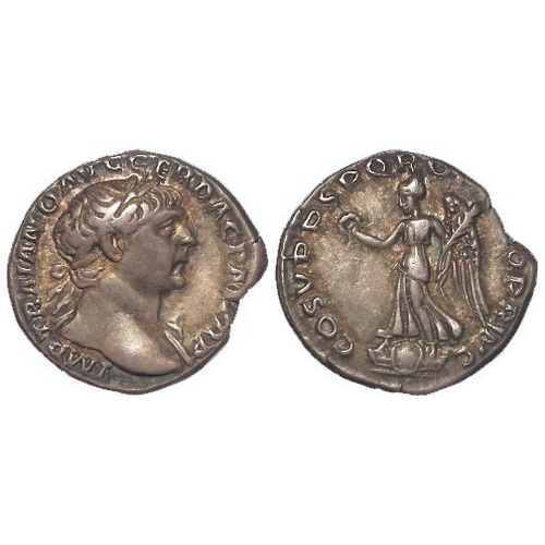 525 - Roman Imperial: Trajan silver Denarius, Rome c.108-109 AD; Rev: Victory advancing l. over Dacian shi... 