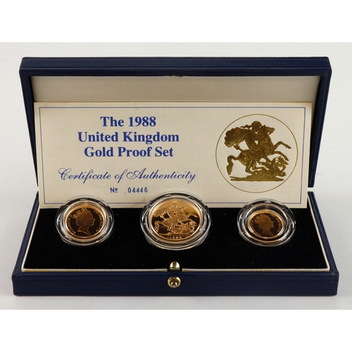 53 - Three Coin set 1988 (Two Pounds, Sovereign & Half Sovereign) FDC cased as issued