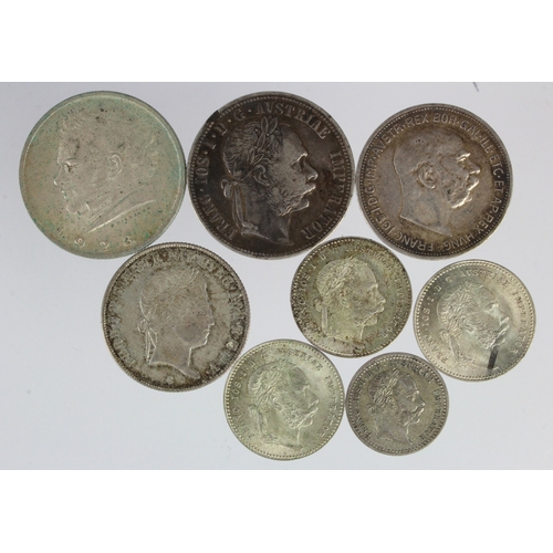 541 - Austria (8) 19th-20thC silver, mixed grade.