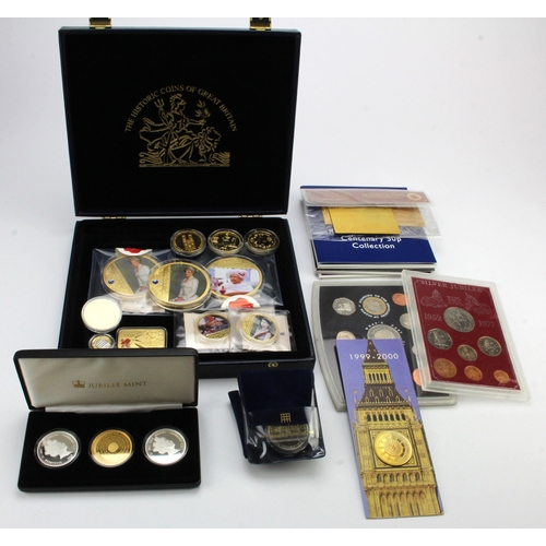 575 - GB & World assortment of commemoratives, crowns, sets, misc. and picture medals. Noted Westminster 5... 