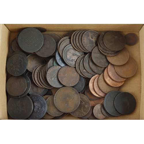 595 - GB Copper & Bronze (113) coins and tokens, 17th-20thC, mixed grade.