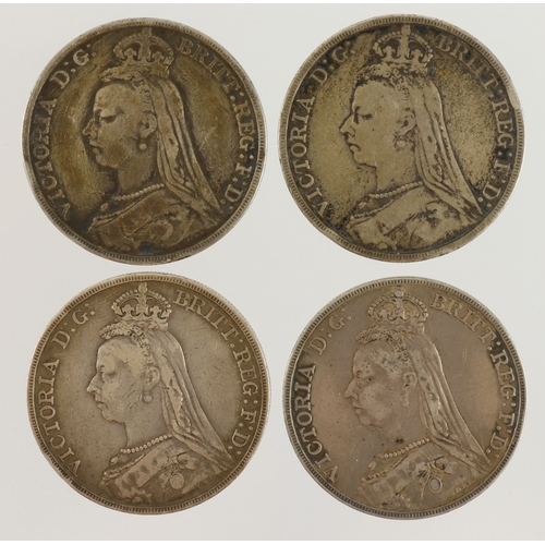 603 - GB Crowns (4) QV Jubilee hd. 1889 x2, 1891 and 1892; F-nVF