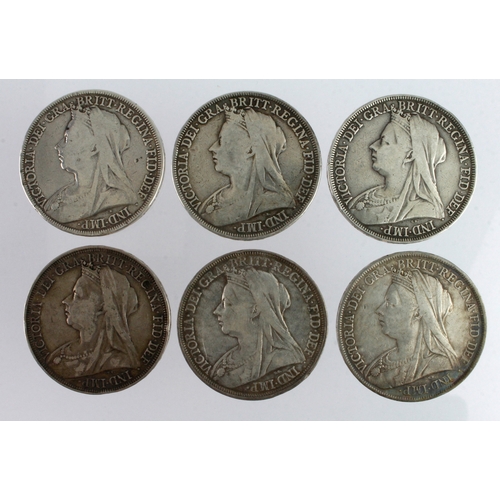 608 - GB Crowns (6) All Victoria OH. Average Fine