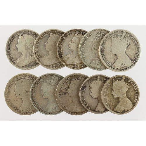 617 - GB Florins (10) Victorian, 1849 