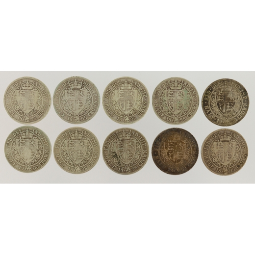 622 - GB Halfcrowns (10) QV veiled hd. 1893-1900, from circulation.