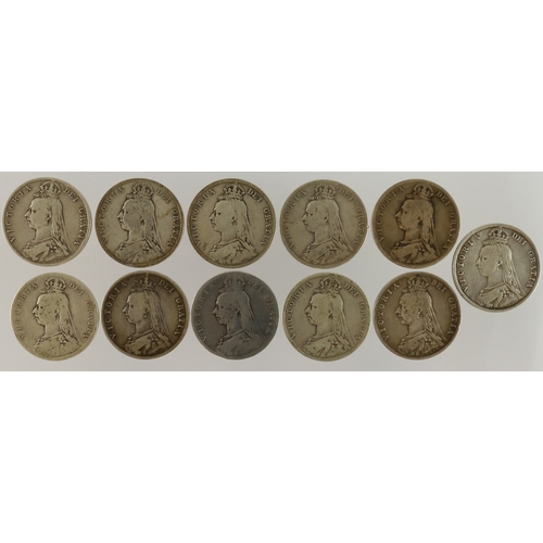 624 - GB Halfcrowns (11) QV Jubilee hd. 1887-1892, from circulation.