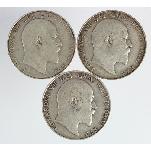 625 - GB Halfcrowns (3) Edward VII: 1902 x2 and 1910, GF