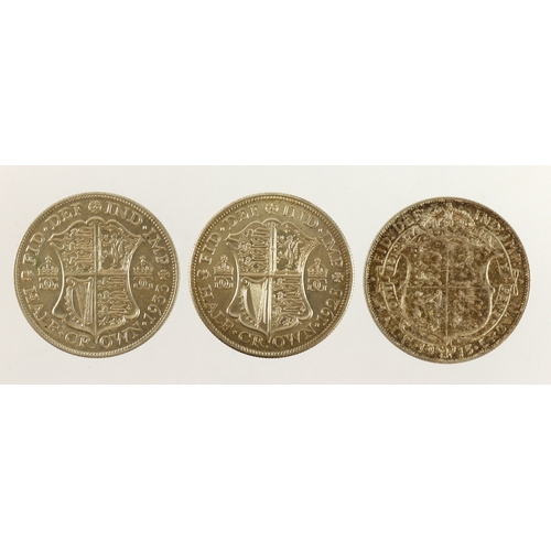 628 - GB Halfcrowns (3): 1915 nEF, 1928 EF, and 1933 aEF