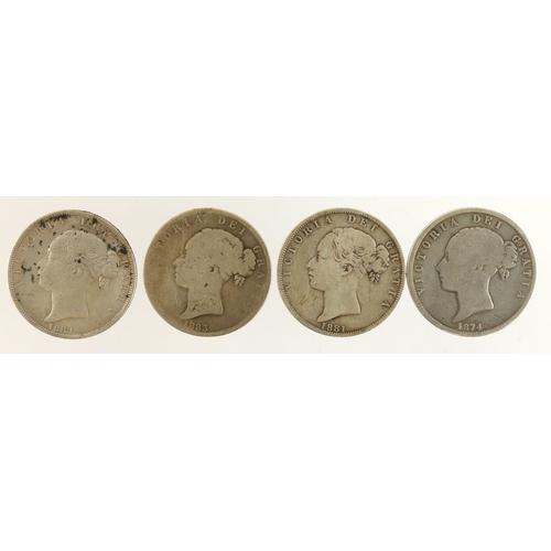 629 - GB Halfcrowns (4): 1874, 1881, 1883, and 1884, Fair to nVF