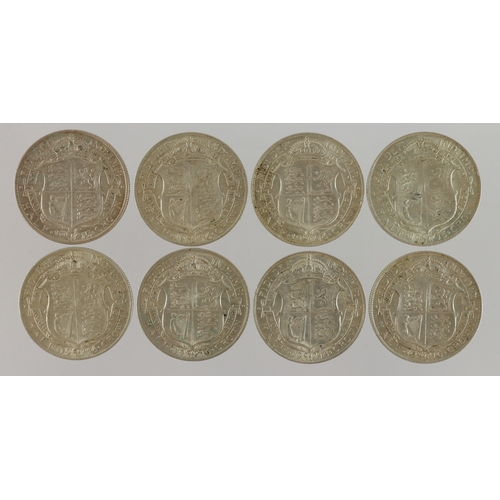 630 - GB Halfcrowns (8) George V silver 1914-16, VF-EF