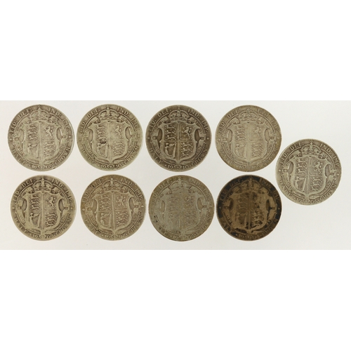 631 - GB Halfcrowns (9) Edward VII 1904-1910 various, mixed grade.