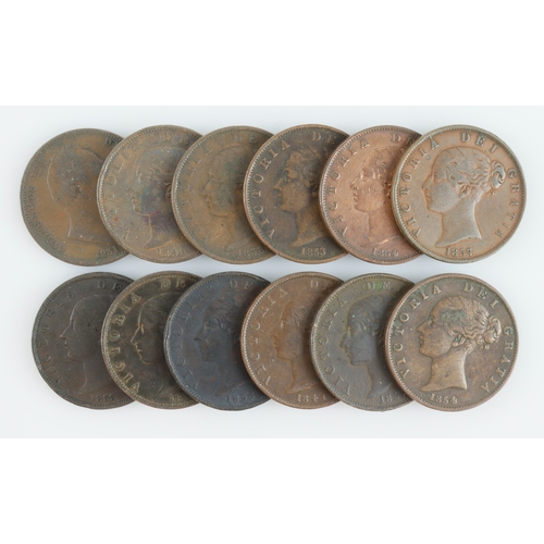 635 - GB Halfpennies (12) mostly Queen Victoria young head copper, and one William IV 1831; mixed grade.