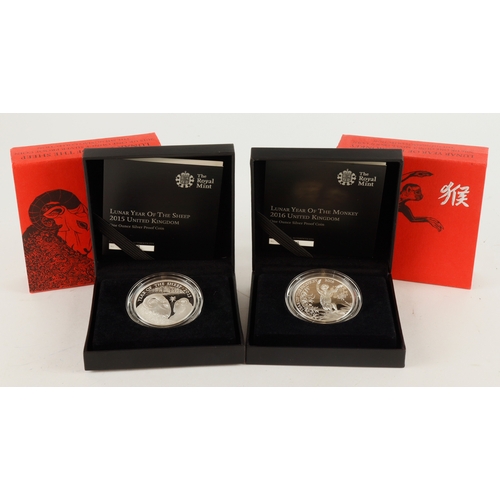 663 - GB Royal Mint (2) The Shengxiao Collection, Lunar Year of the Sheep 2015 and Lunar Year of the Monke... 