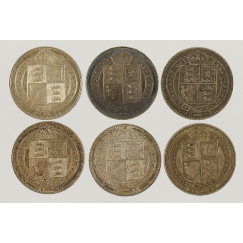 703 - GB Shillings (6) QV Jubilee hd. 1887, GF-EF