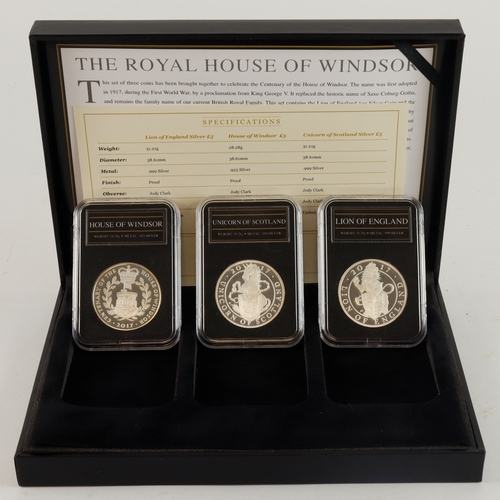 722 - GB Silver Proof Crowns (3): The 2017 Royal House of Windsor Silver Coin Set 2017, issued by CPM, com... 