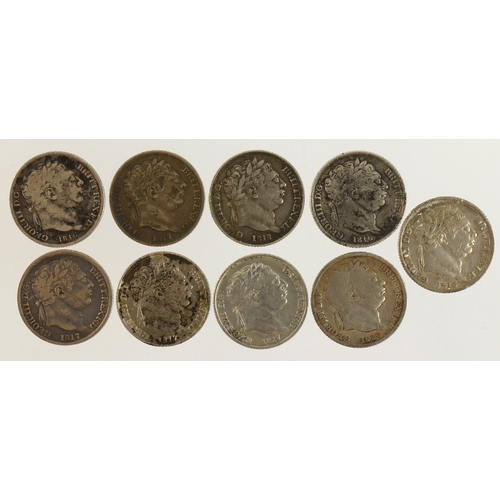 746 - GB Sixpences (9) George III 1816-1820, mixed grade.