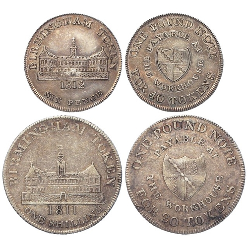 836 - Birmingham Workhouse 19thC silver tokens (2): Shilling 1811, Warwickshire #11, aVF, and Sixpence 181... 