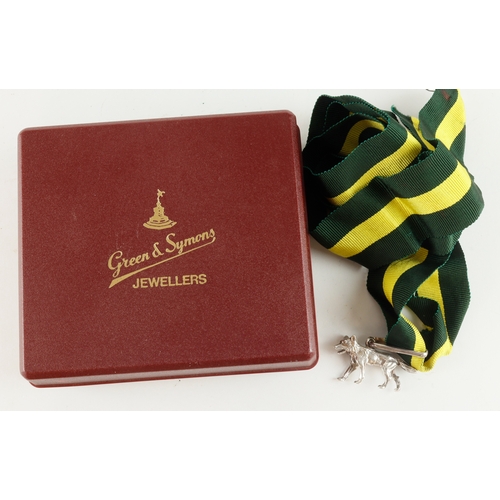 838 - Boy Scouts silver Wolf Award on original long ribbon, wolf hallmarked underneath the body with three... 