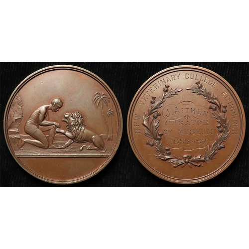 895 - Edinburgh - New Veterinary College bronze medal presented to J. Aitken, Curator of Museum 1886-87, m... 