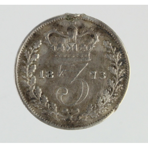 899 - Engraved Coin: GB silver Threepence 1873 with the obverse smoothed and engraved with the Lord's Pray... 